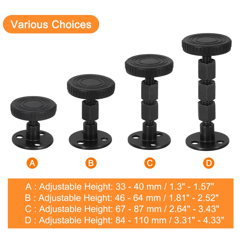 Headboard Stoppers, 8Pcs - Adjustable Bed Frame Anti-Shake (46-64mm, Black)