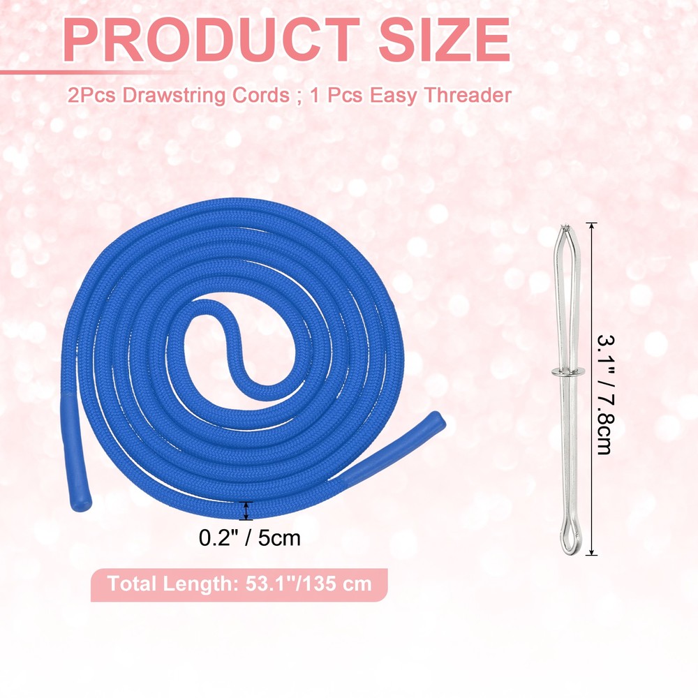 2pcs 53 Inch Drawstring Cords Hoodie String with Easy Threader Sapphire Blue