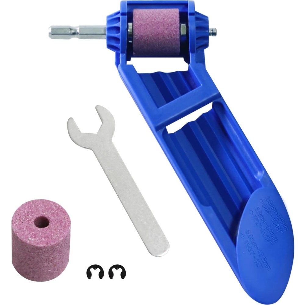 Complete Drill Bit Sharpener Kit with Adjustment Wrench and Retaining Clips