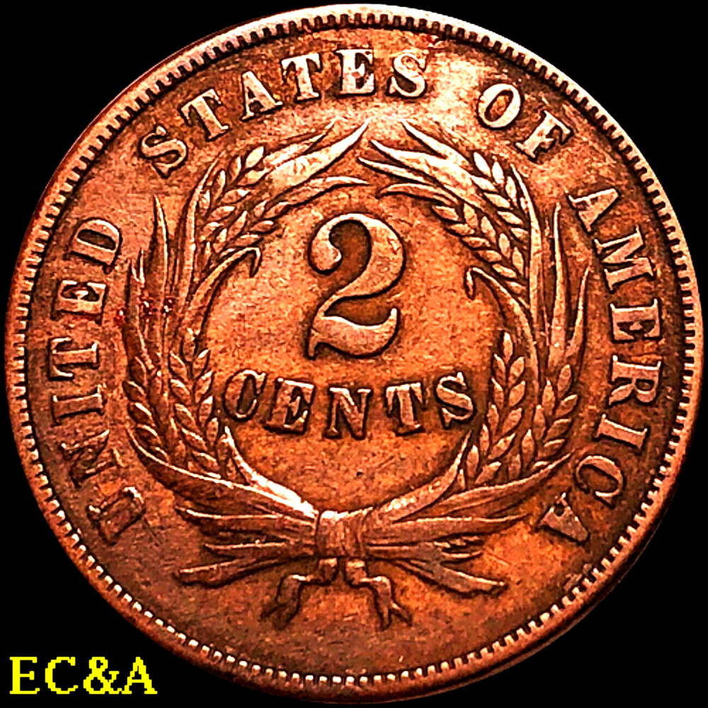 1864 TWO CENT PIECE, LARGE MOTTO, CHOICE AU (2C044)