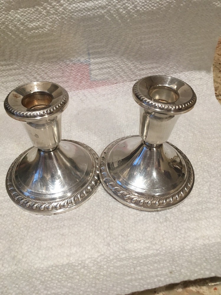 Mayflower Pair Rope Pattern Sterling Silver Weighted Candlesticks
