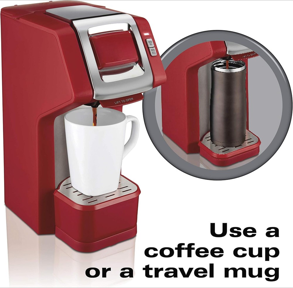 Single Cup Coffee Maker, Pod Pack and Ground Coffee Compatible, 1 Cup, Red