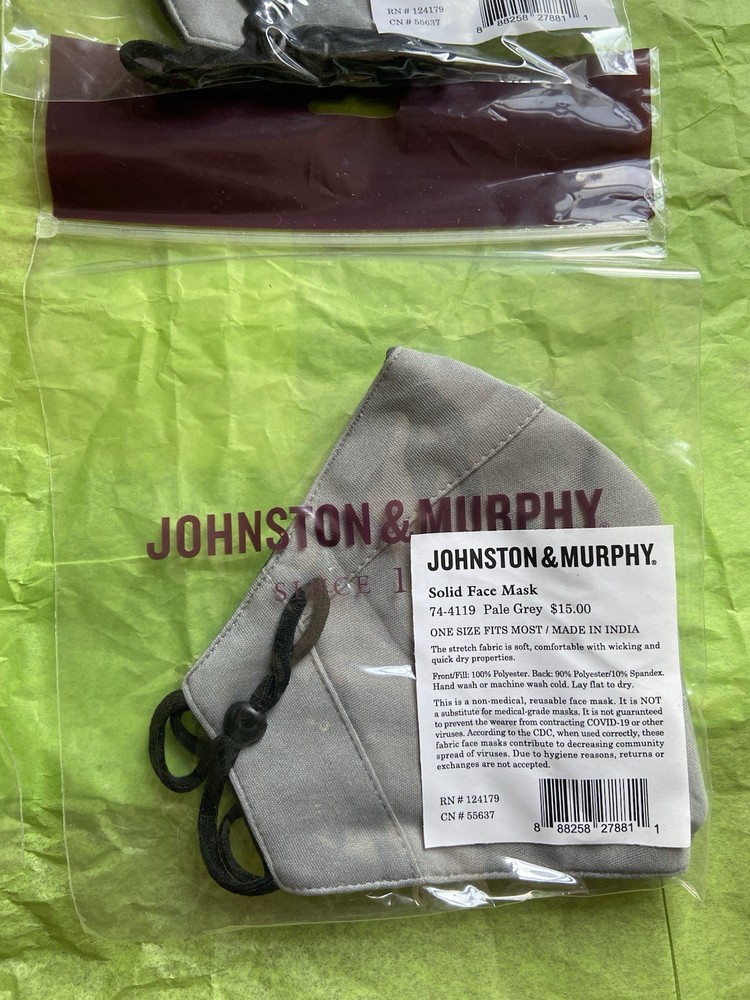 Johnston & Murphy Solid Face Mask (Pale Gray) 4pk