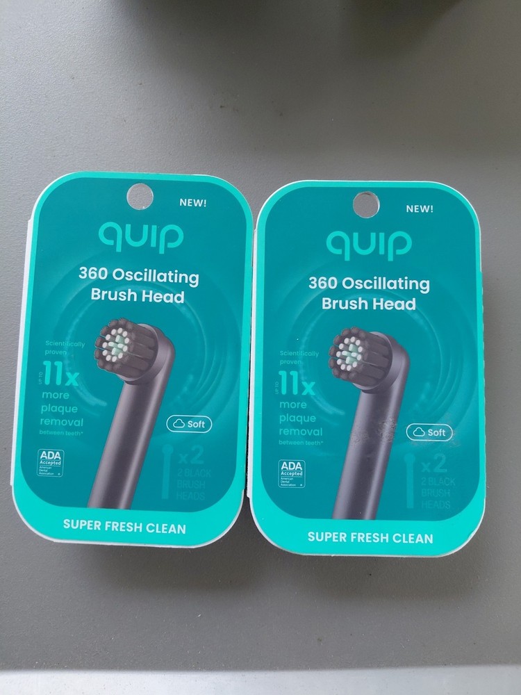 2x Quip 360 Oscillating Brush  Black Soft ADA Accepted Replacement Heads 4 Heads