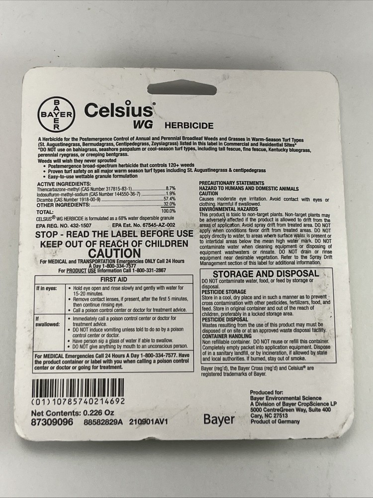 Bayer Celsius WG Post Emergent Single dose 0.226 oz Easy Mix Packet