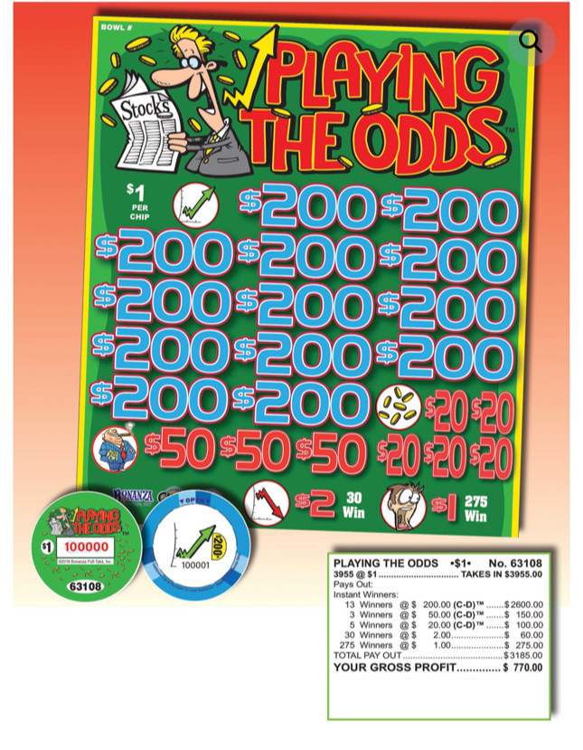 Pull Tab Tickets - Chip Tickets - Game - Holder - Playing the Odds - 3,955 ct