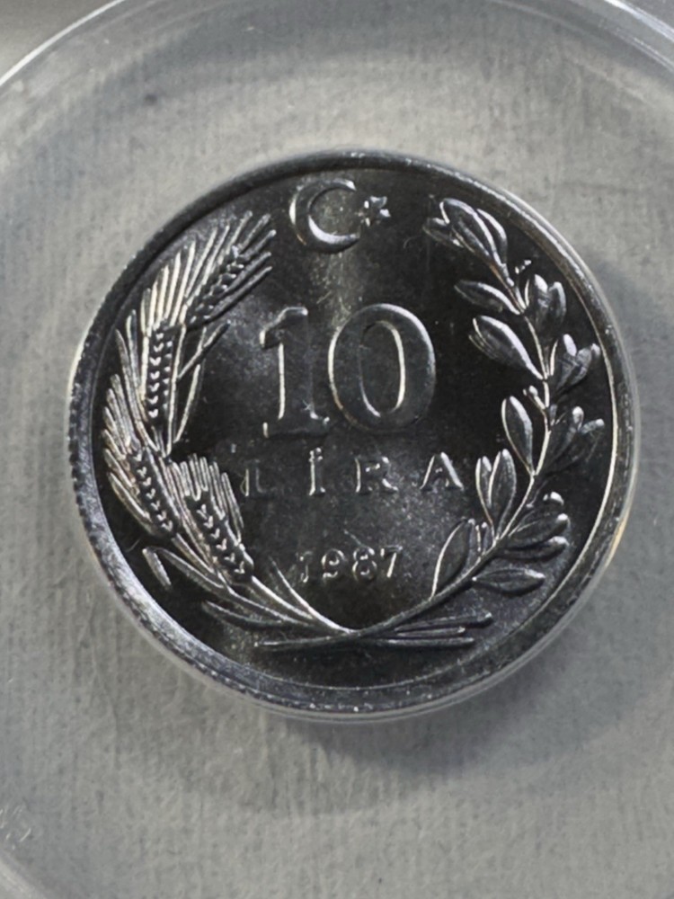 1987 Turkey 10 Lira Graded MS 66 by ANACS