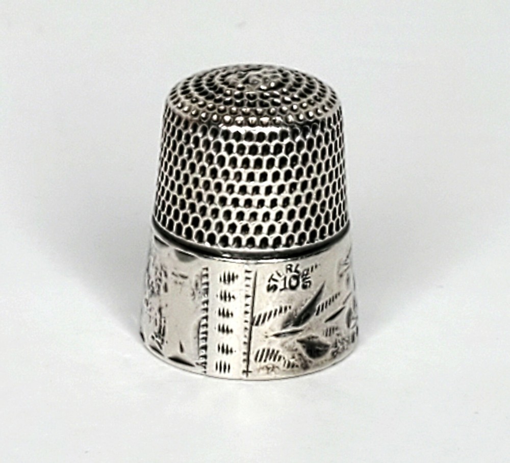 Antique Sterling Silver Thimble Abstract Flowers & Leaves