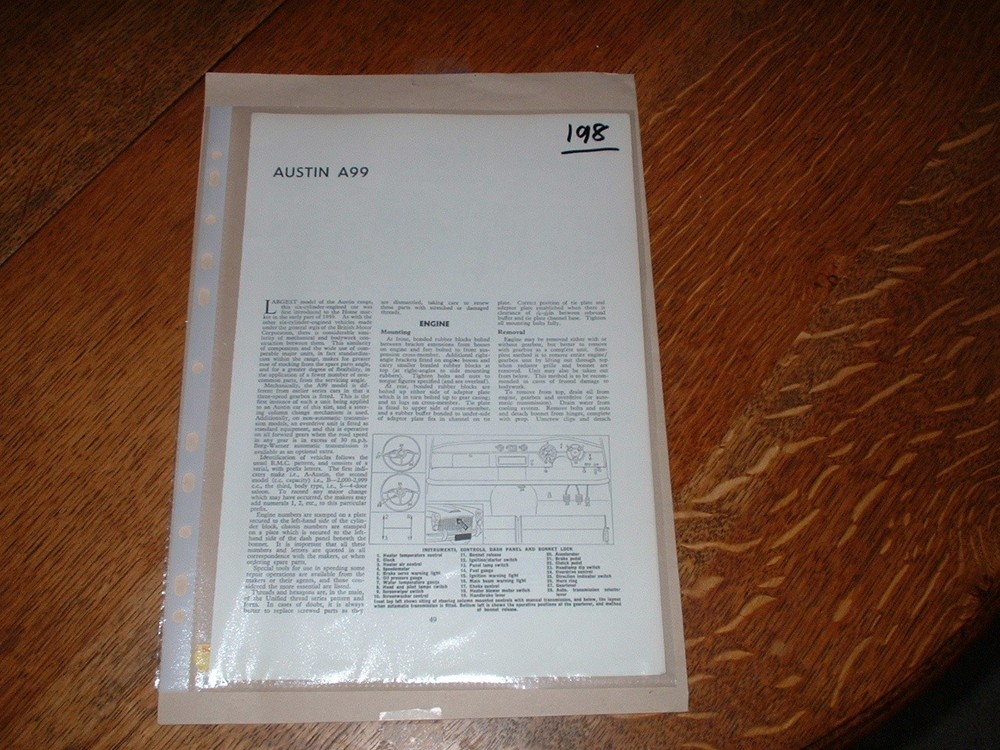AUSTIN A99 MOTOR TRADER SERVICE INFORMATION SHEETS. FREE U.K. POSTAGE.