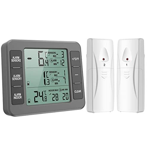 Refrigerator Thermometer, (New Version) Wireless Digital Freezer Thermometer,...