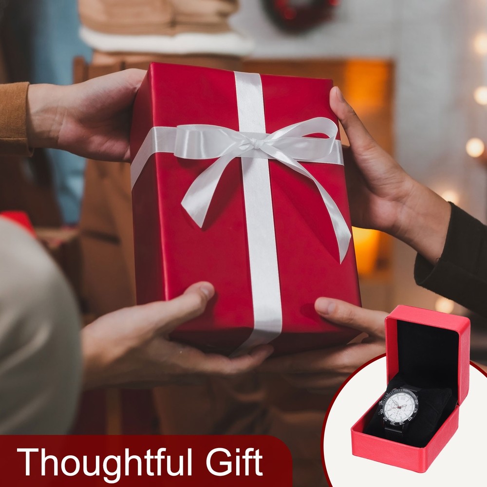 Single Watch Case, PU Leather Watch Storage Box, Red, Glossy