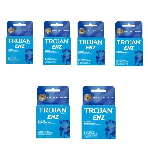 6 Pack Trojan Enz Condoms Lubricated Latex 3 Each