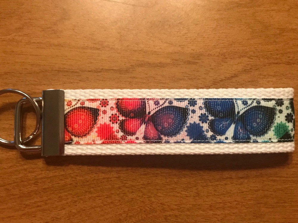 Rainbow Butterfly Cotton Webbing Keychain/Keyfob/Wristlet