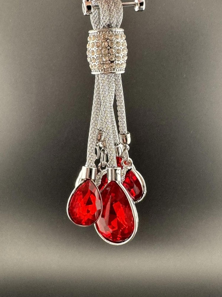 Silver and Red Crystal Tassel Keychain Bag Charm