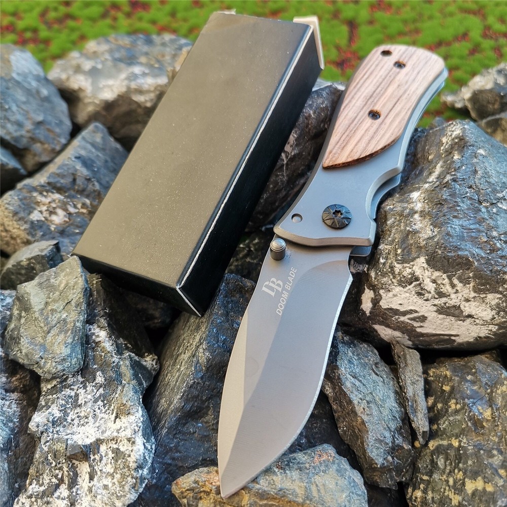 Folding tactical wooden handle portable pocket knife practical survival tools