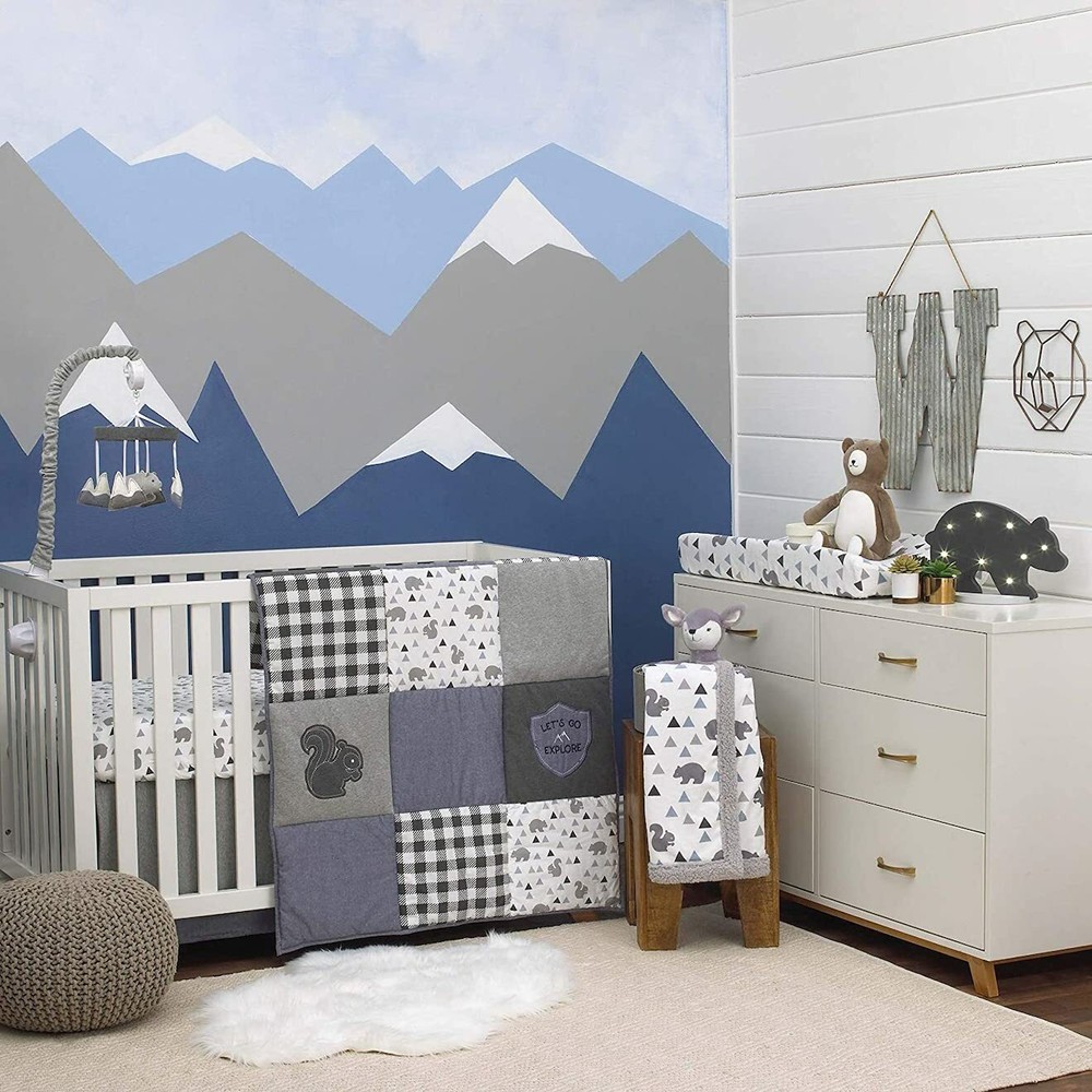 Mountain Patchwork 6pc. (w/Mobile) Crib Bedding Set Bedding by NoJo