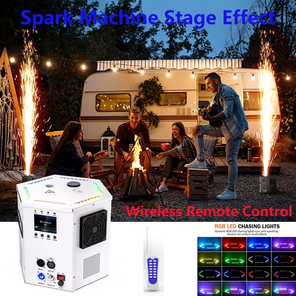 1200W Cold Spark Machine(Black/White) Stage Effect DMX Firework DJ Event Wedding