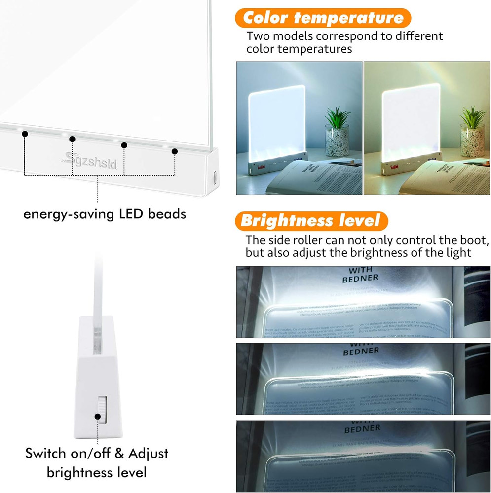 Book Light,Battery Powered Flat Plate Led Book Lamp,Brightness Adjustable,2 Colo