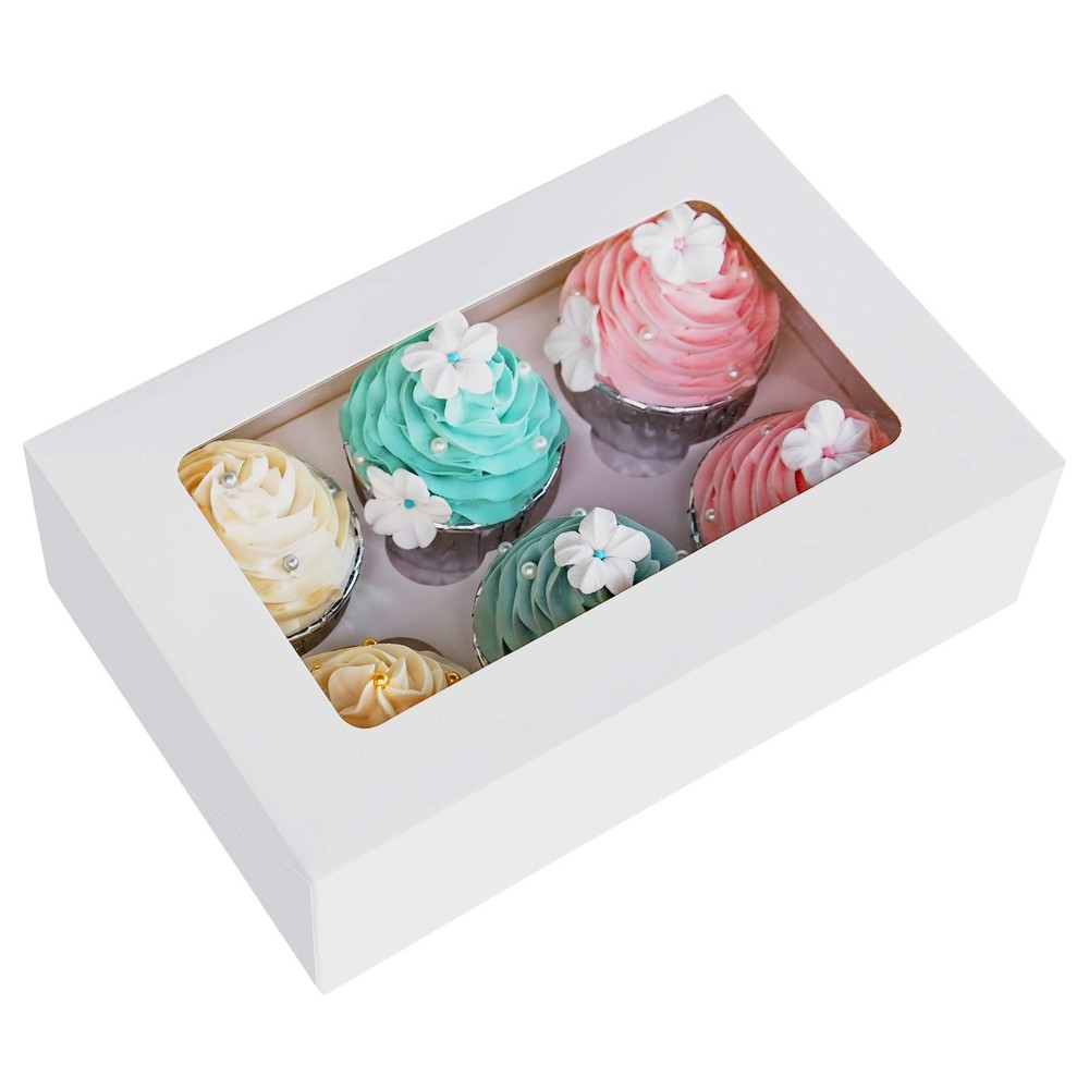 Cupcake Boxes with Inserts 6 Holders,9.5x6.3x3inch Large White Standard Baker...