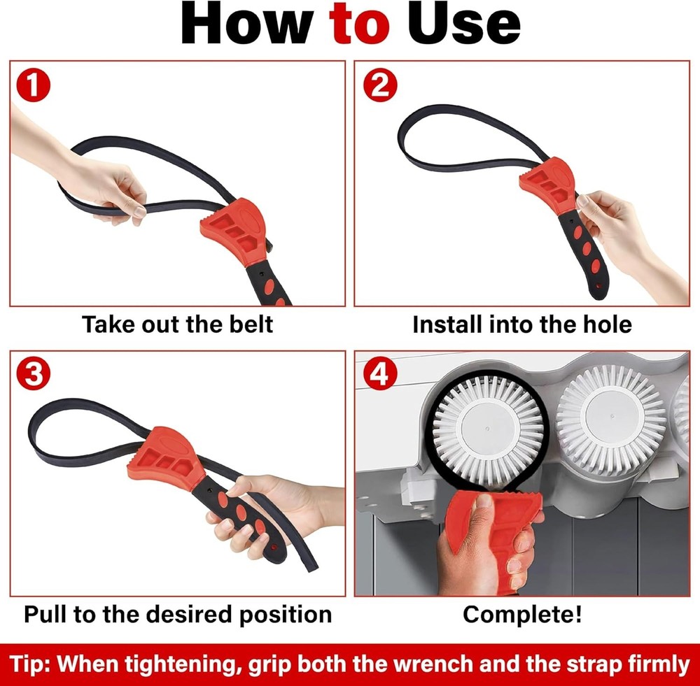 2pcs Red Rubber Strap Wrench 24" & 19.7" Adjustable Oil/Water Filter Tool