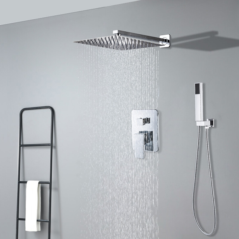 Shower Faucet Wall Mount Shower Combo Set Handheld Shower Solid Brass in Chrome