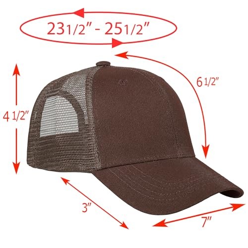 Trucker Hat Baseball Cap Structured Plain Design 6 Panel, One Size 1pk Brown