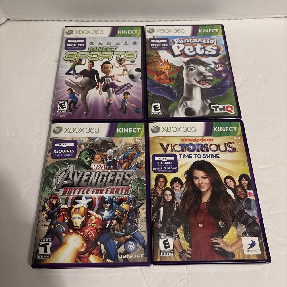 Microsoft Xbox 360 Kinect Sensor Bar 1414 Bundle + 8 Games *TESTED WORKING*