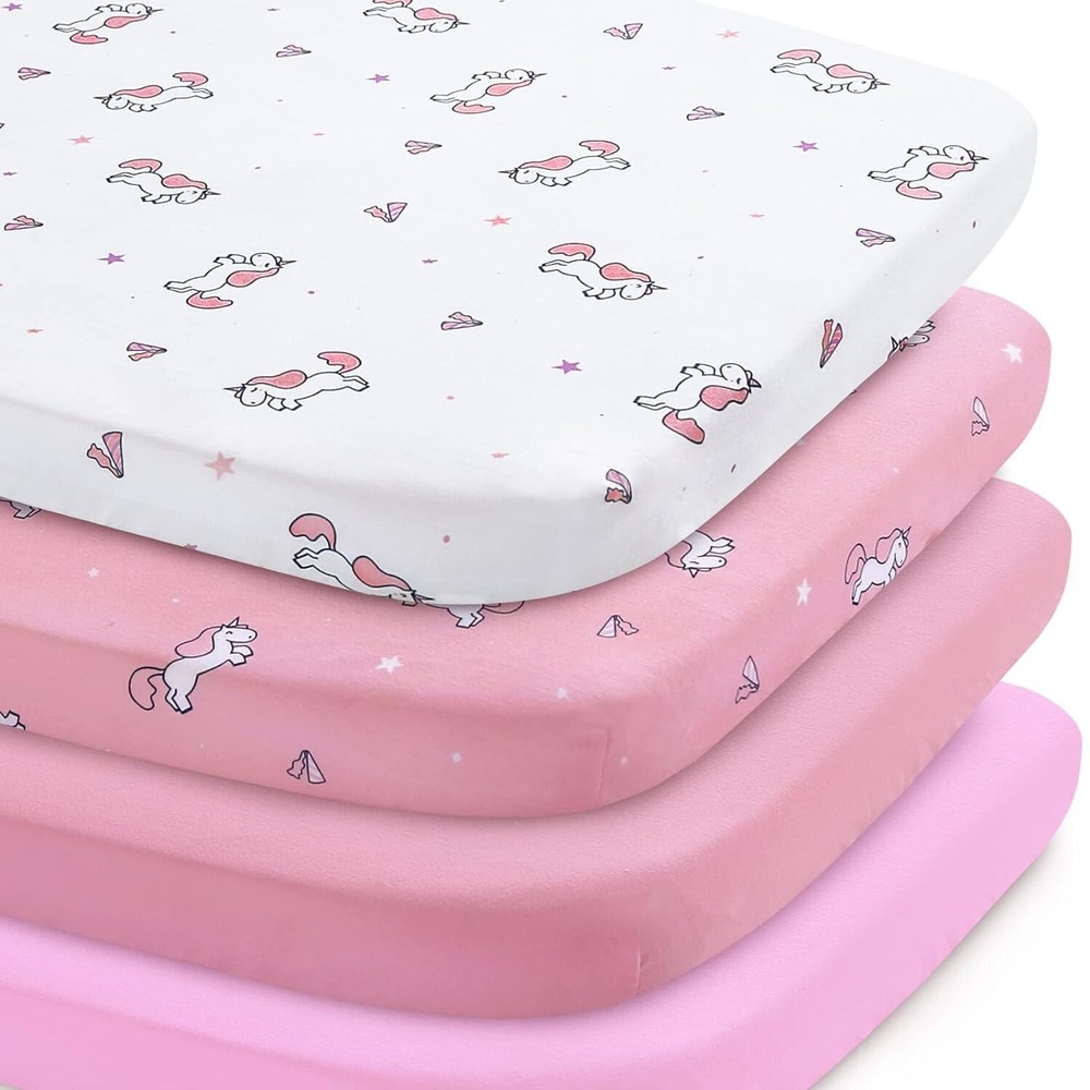 Mini Crib Sheets Set Portable Crib Sheets for Pack n Play/Playpen 4 Pack 38"x24"