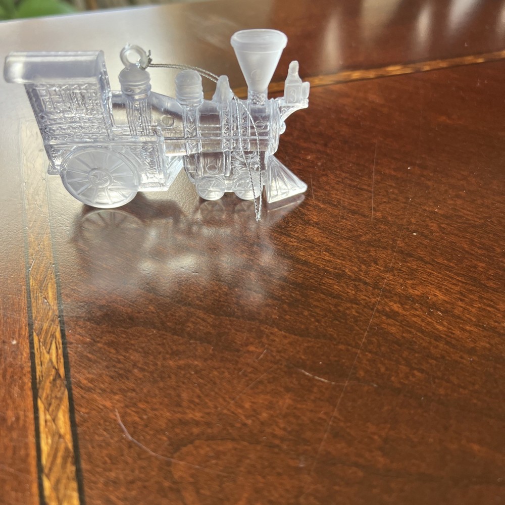 Vtg Clear Plastic Train Engine Locomotive Ornament