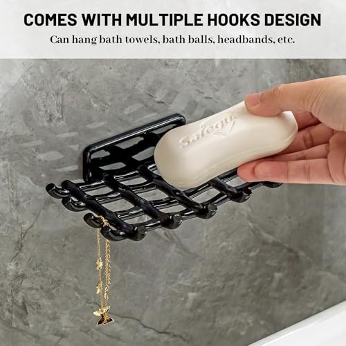 Soap Bar Holder Shower Wall Self Draining Dish 2 Pack Black