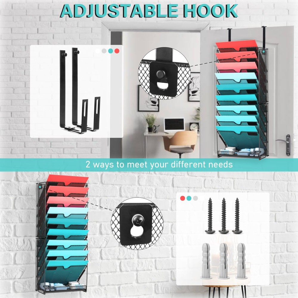 Wall File Organizer, 10 Pockets Mesh Hanging File Organizer, Wall Mount File