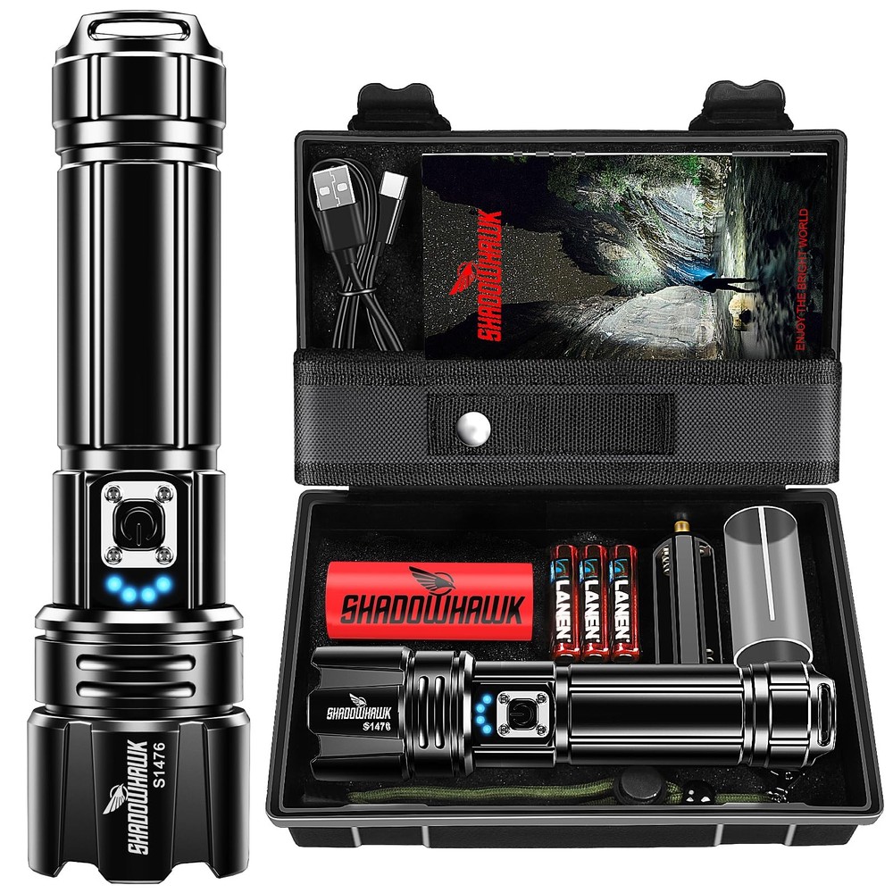 Shadowhawk S1476 10000 Lumens Rechargeable LED Flashlight 30W 5 Modes 5000ft Bea