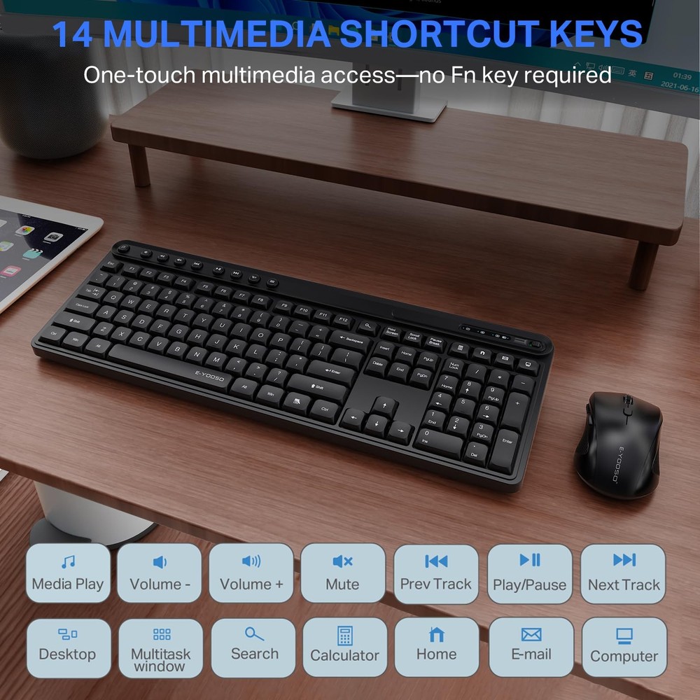 Black Wireless 2.4GHz USB Keyboard Optical Mouse Combo LagFree FullSize