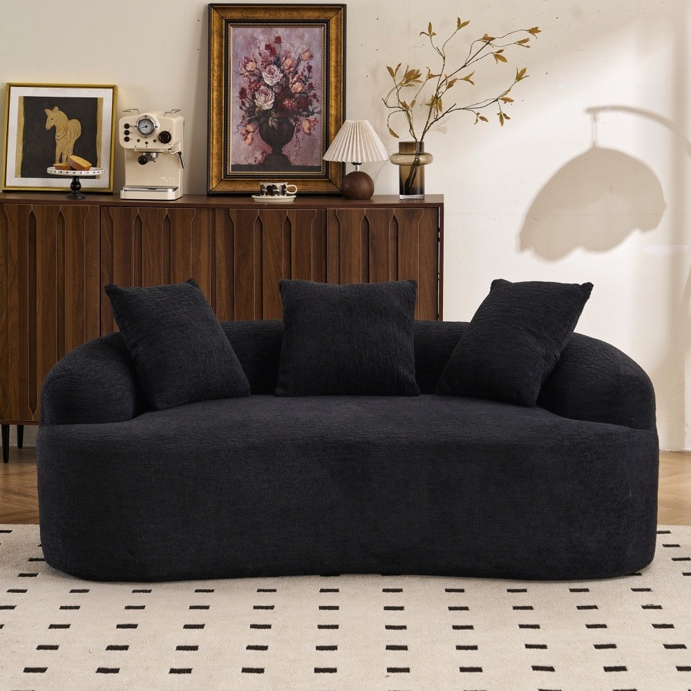Small Loveseat Sofa 65\" L for Small Spaces w/ Chenille & Compressed Foam