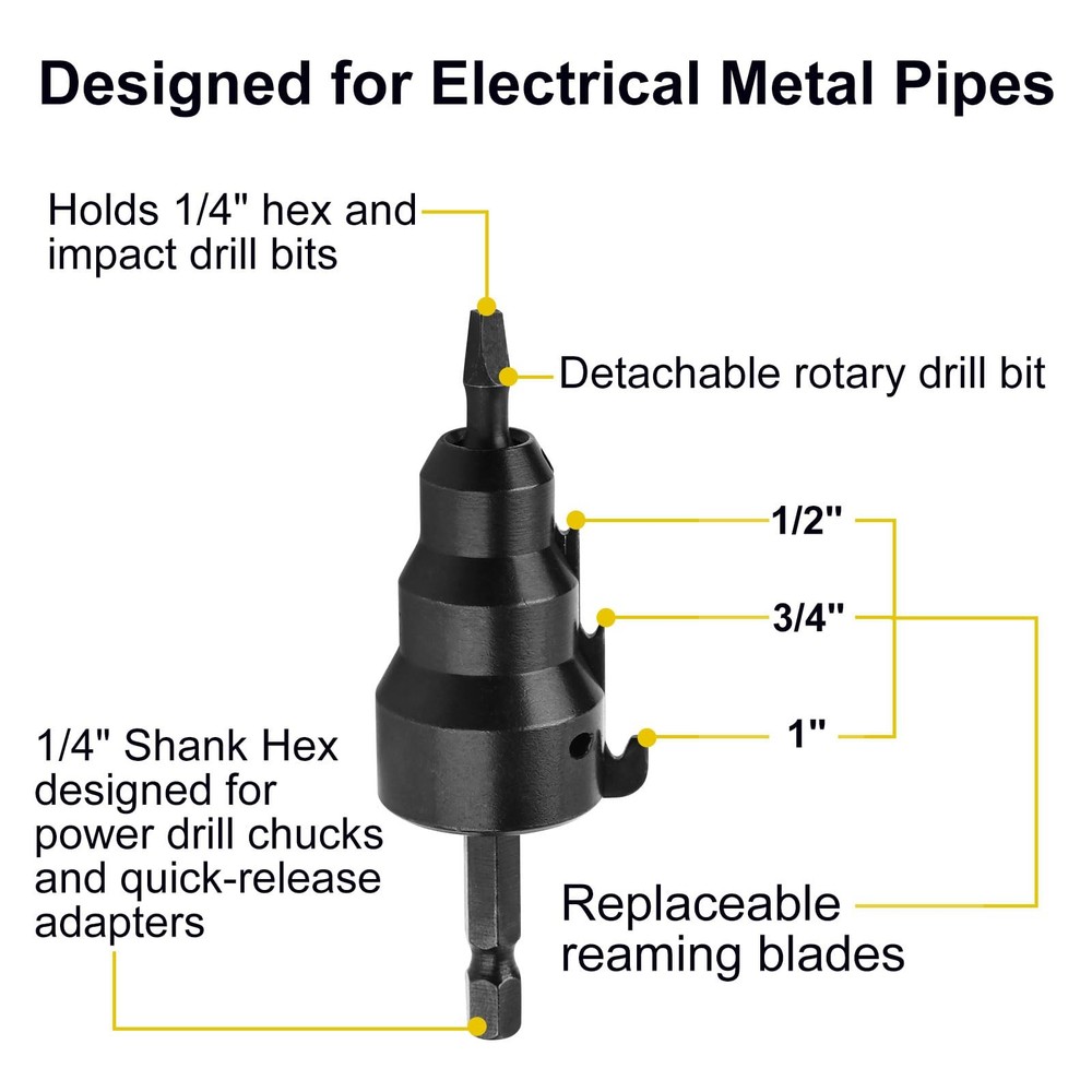 Conduit Reamer, Pipe Reamer Tool with Improved Bit Retention, Reaming Screwdr...