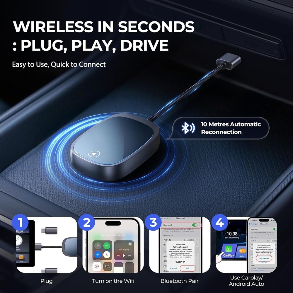 Wireless CarPlay/Android Auto Adapter 2 in 1 - Converts Wired Carplay & Android