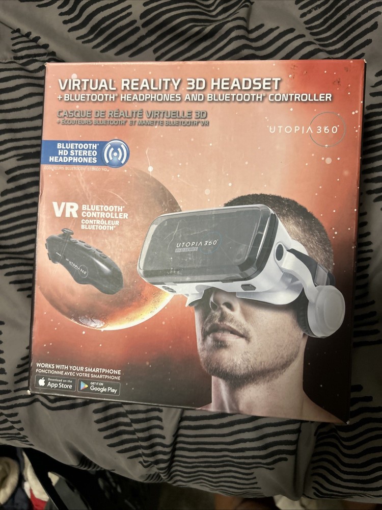 UTOPIA 360 VIRTUAL REALITY 3D VR HEADSET W BLUETOOTH CONTROLLER