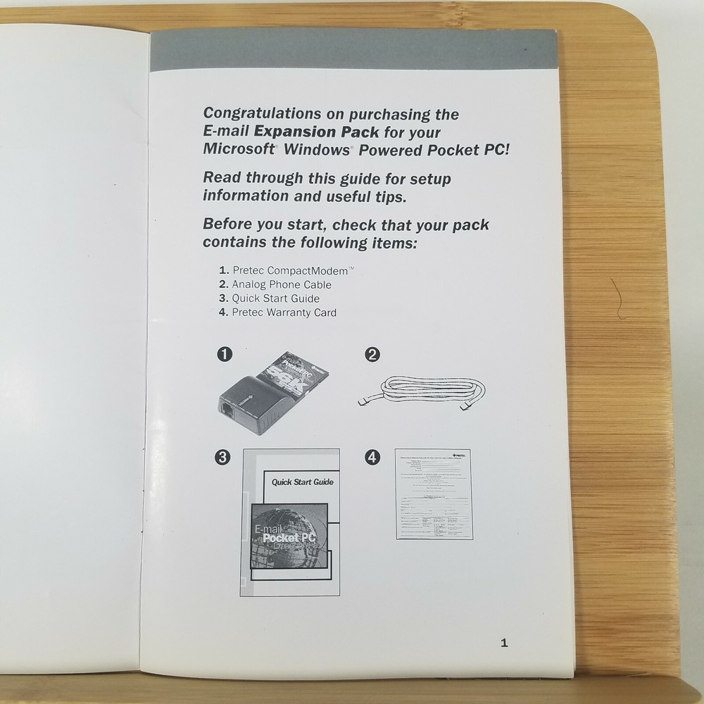 Pretec Pocket PC Email Expansion Pack 56K Compact Modem Quick Start Guide