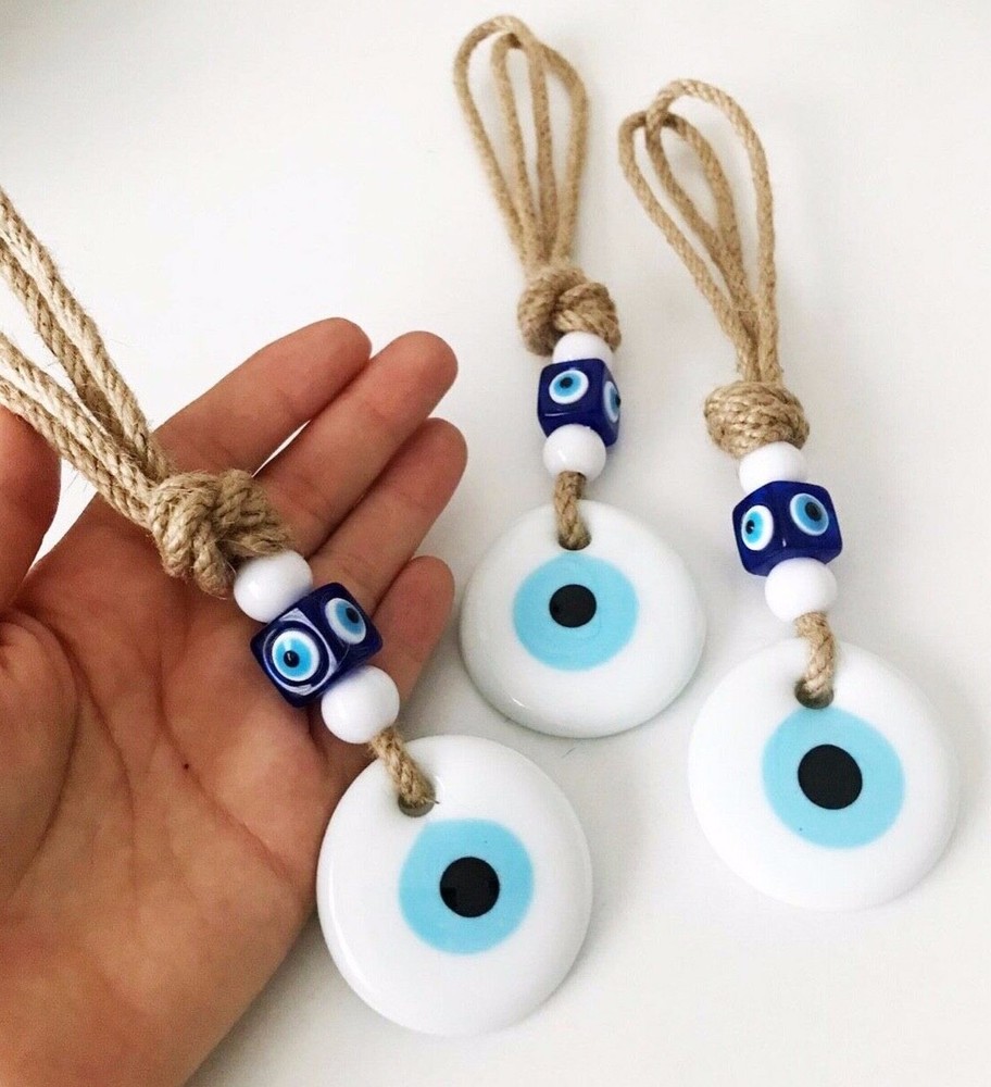 Evil Eye Wall Hanging - evil eye home decor - white evil eye bead
