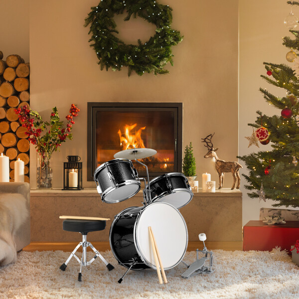 14 "X10" three-piece children's drum set black