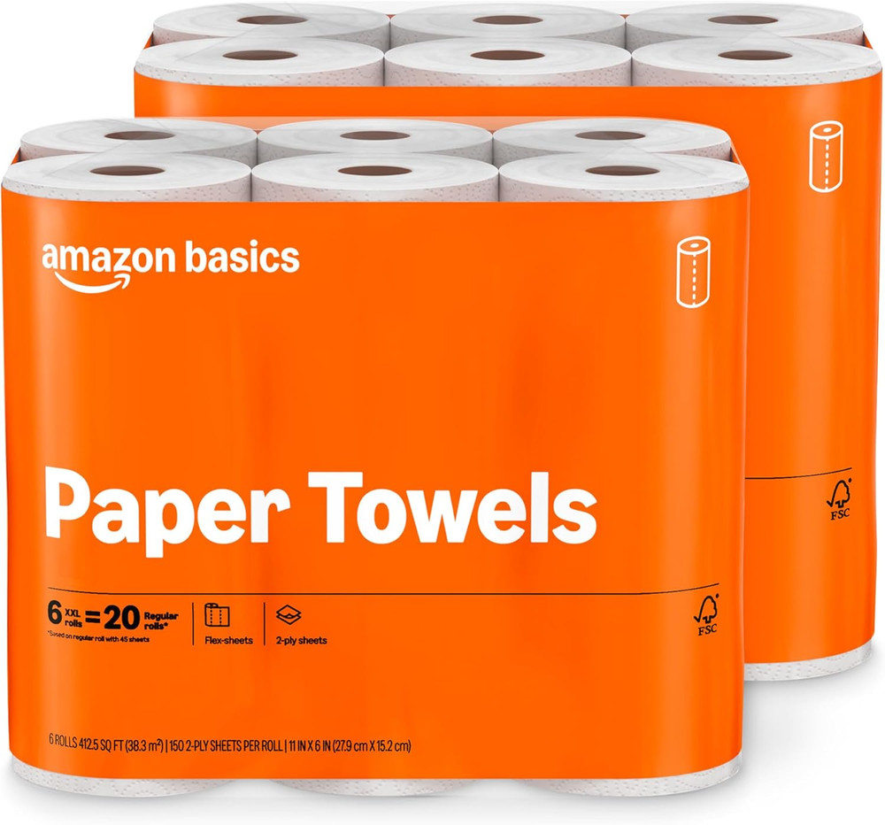 2-Ply Flex-Sheets Paper Towels, 12 Basics Rolls = 40 Regular Rolls, Everyday Val