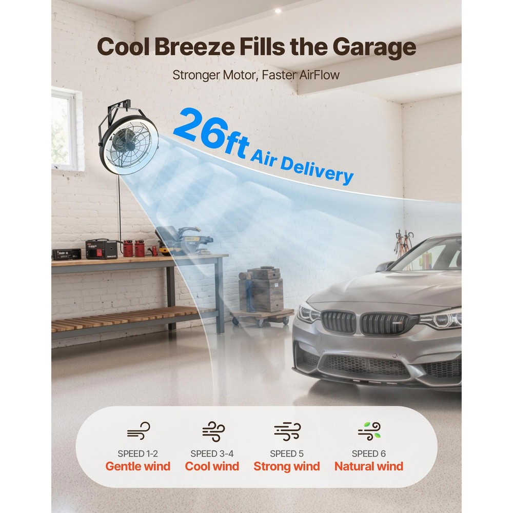 22 Inch Wall Mount Fan with Light 6 Speeds Adjustable Remote Control Timer