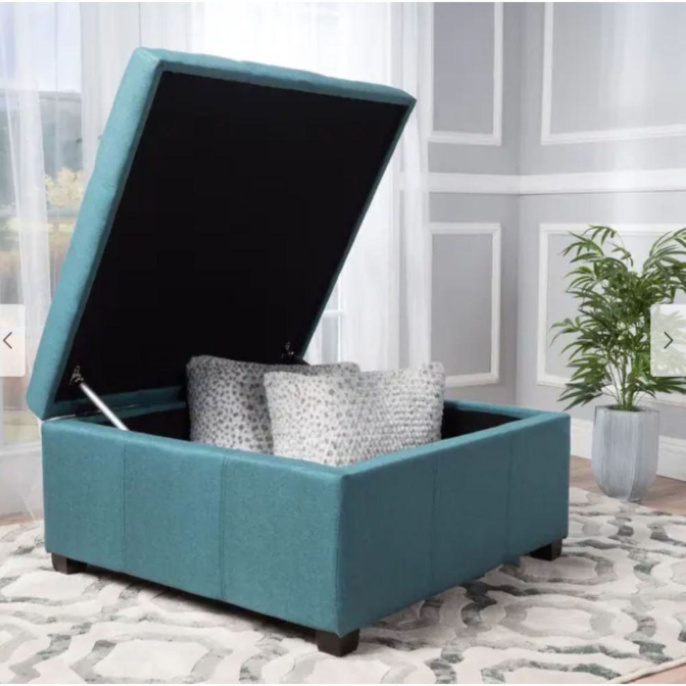 35 in Dark Teal Tufted Square Storage Ottoman Fabric Upholstered