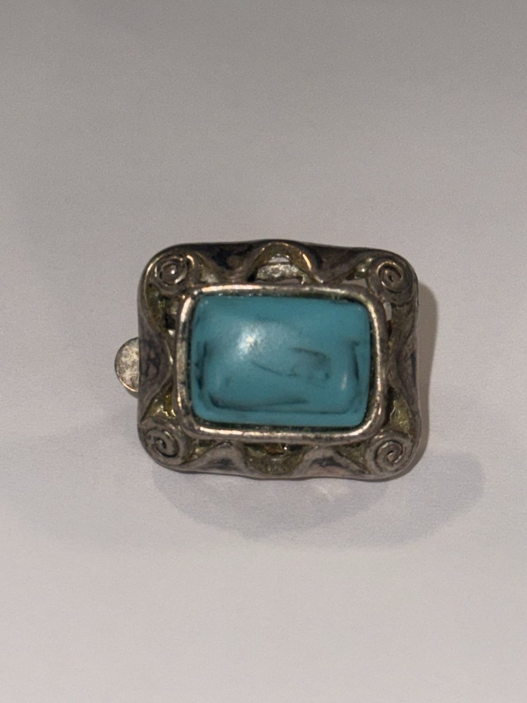 Silver Turquoise Gemstone Rectangular Jewelry Cuff Link Clip Style