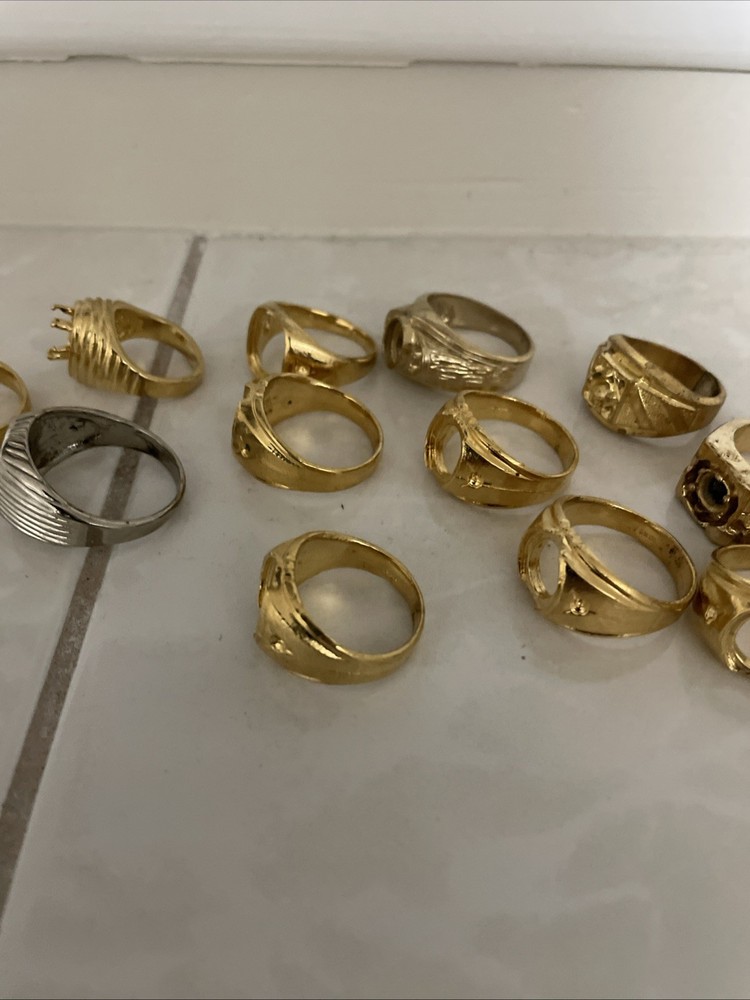 14 Assorted Plated Brass Ring Mounting Settings