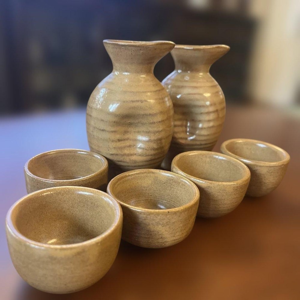 Ceramic sake bottle and sake cup set Iwakuni Tada ware