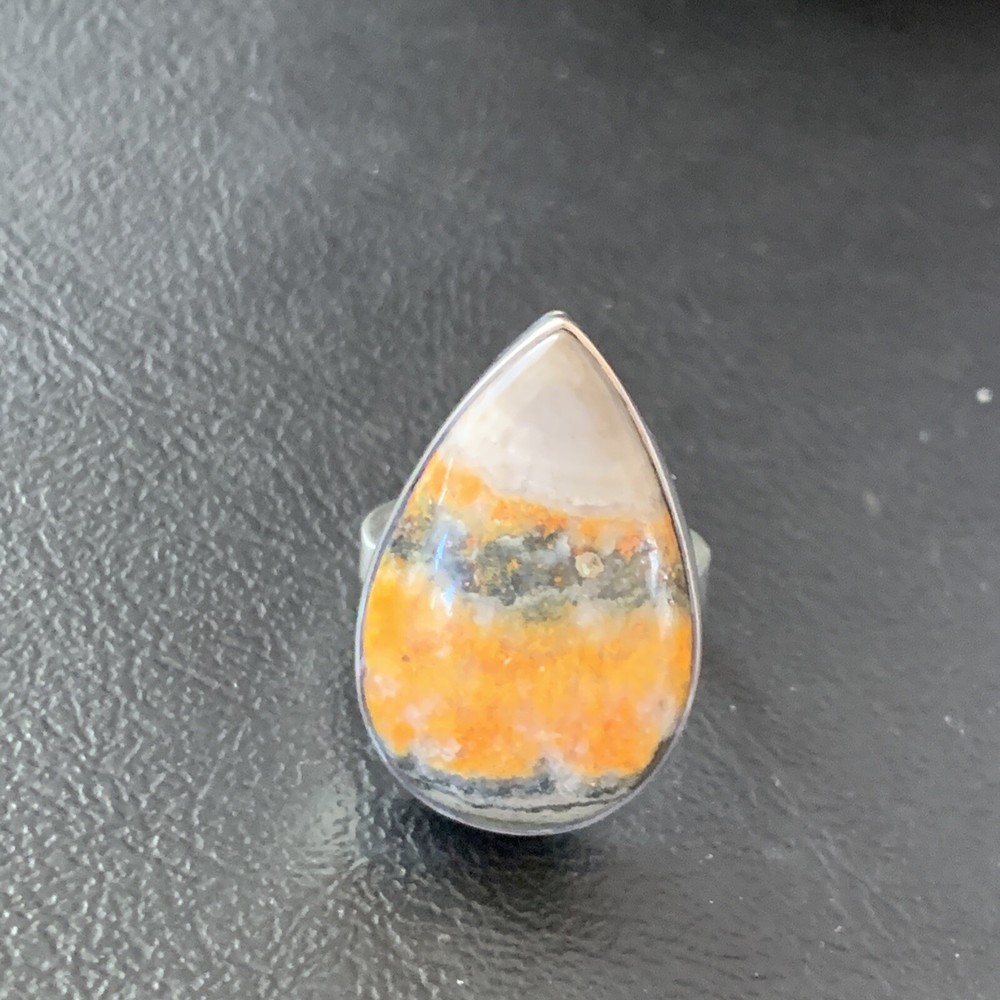 Bumble Bee Jasper Navajo Sterling Silver Ring Size 8 Adjustable 11546