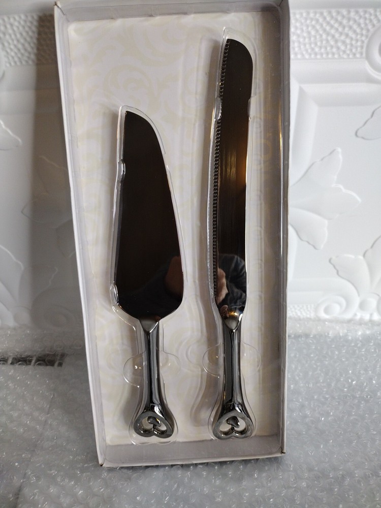 Tri Chrome Heart Knife & Server Set Lillian Rose Wedding Set Cake Knife & Server