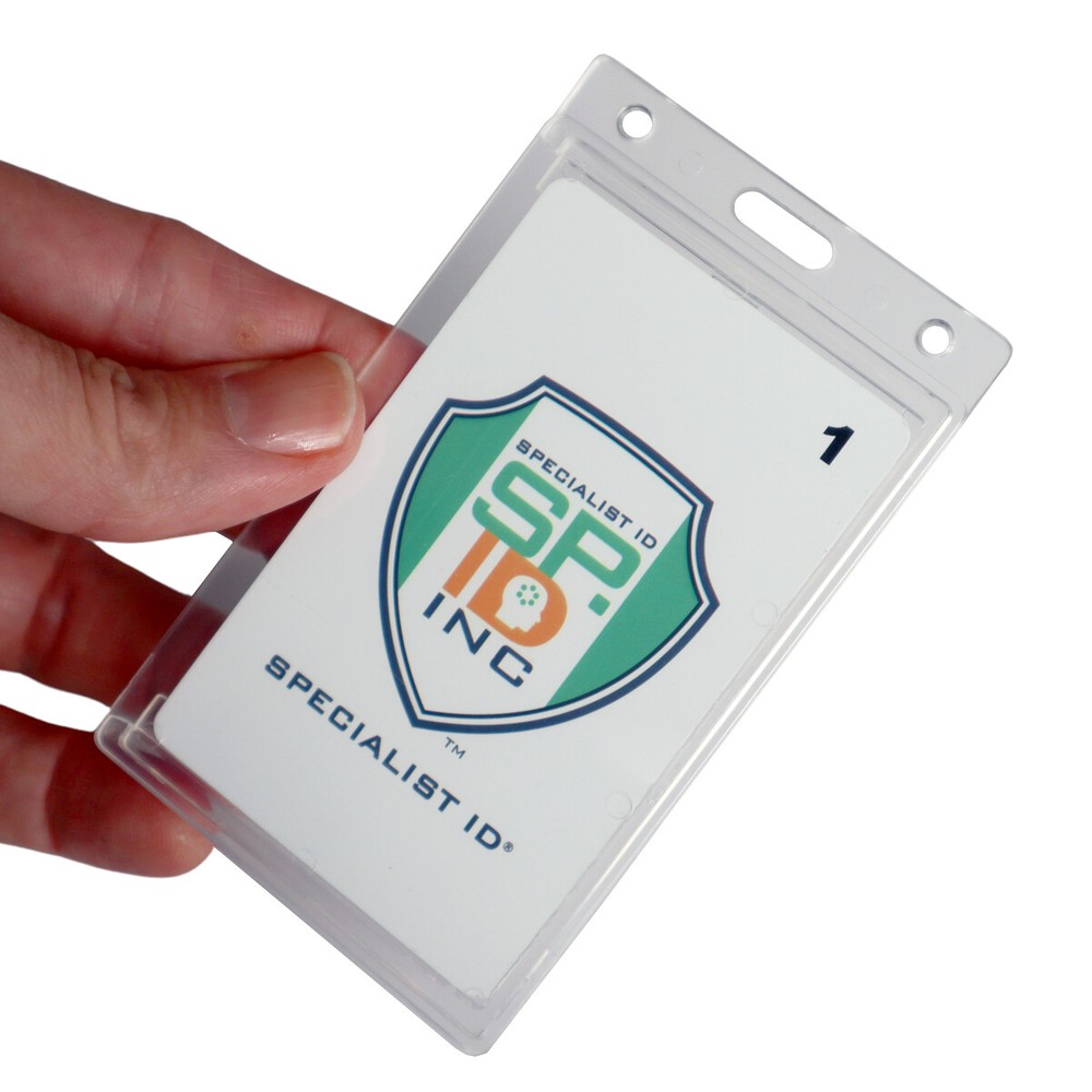 3 Pack - Crystal Clear Vertical ID Badge Holder - Rigid Plastic for Single Card