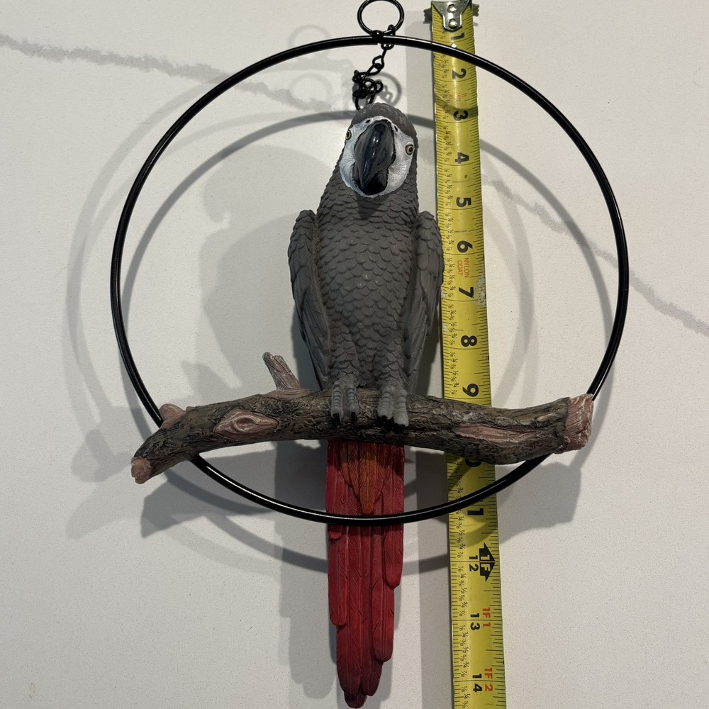 (2) Hanging Congo African Grey Parrot Perching On Branch & Embroidered Patch